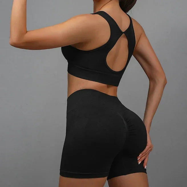 Sexy 2 Pcs Open Back Crop Top & High Waist Lifting Shots Women's Yoga Set