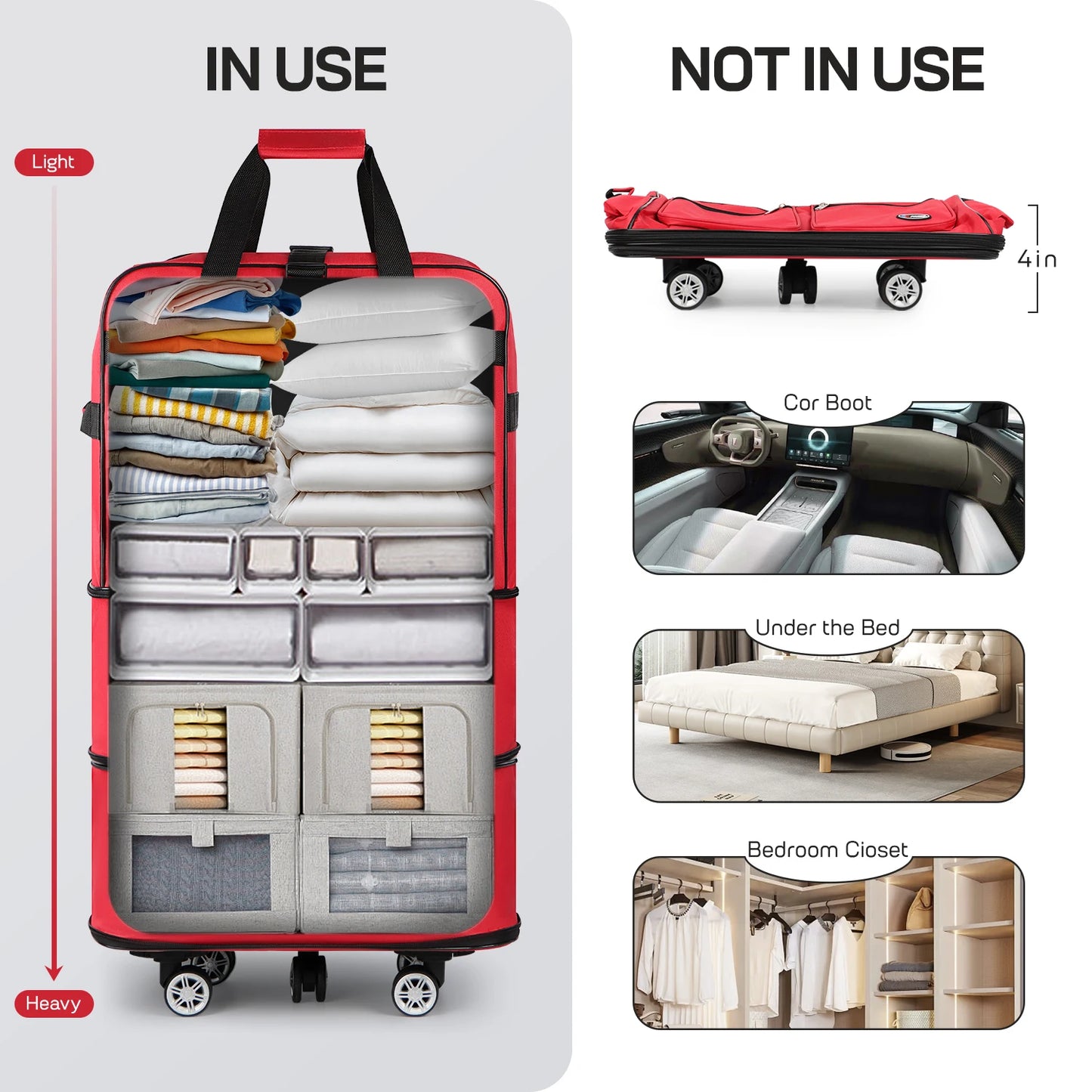 Foldable Expandable Suitcase Bag - Water-resistant Large Capacity Rolling Luggage Bag