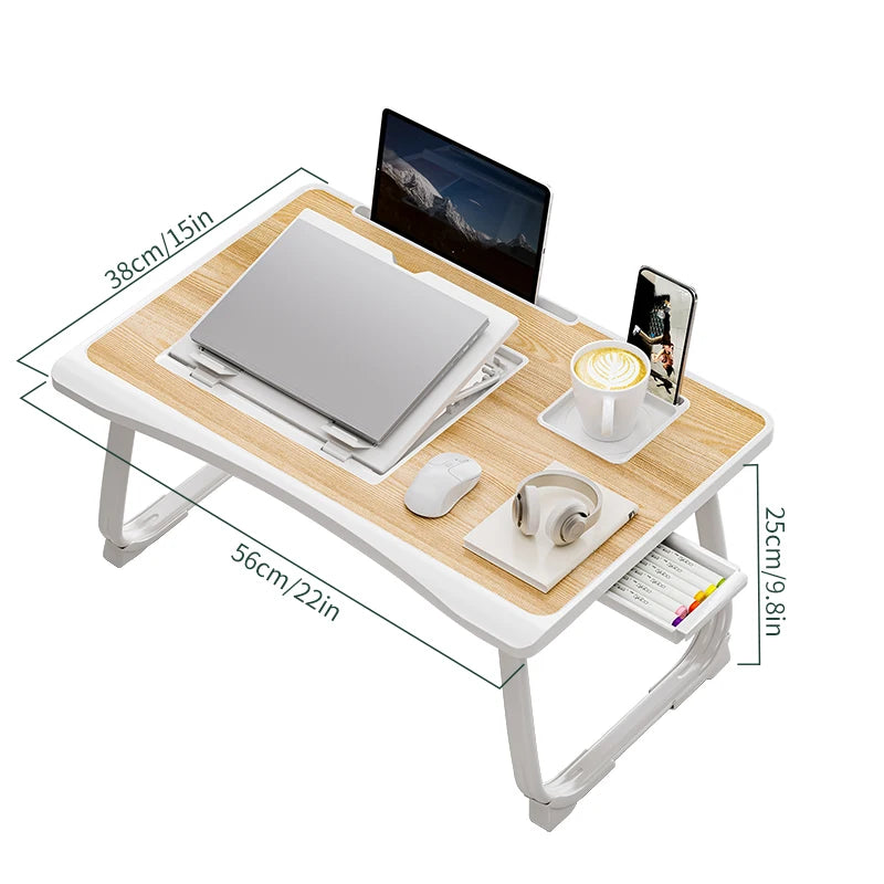 Foldable Laptop Bed Desk - Portable Adjustable Height Foldable Laptop Bed Desk with Wooden Surface