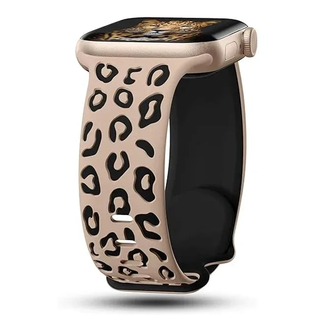 Engraved Leopard Print Silicone Apple Watch Band 10 Straps 42/46mm 44mm 45mm 38/40/41mm Series 987SE654321 Ultra 2 49mm