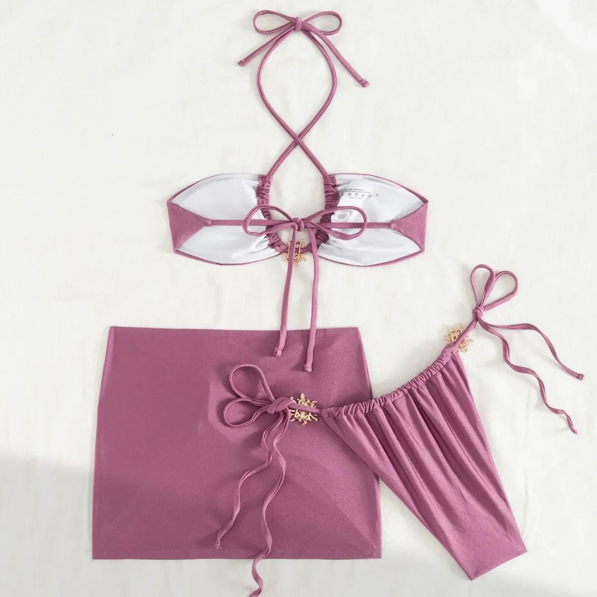 Sexy Golden Sun Accent 3 Pcs Bikini Swimsuit & Cover Up Skirt Set