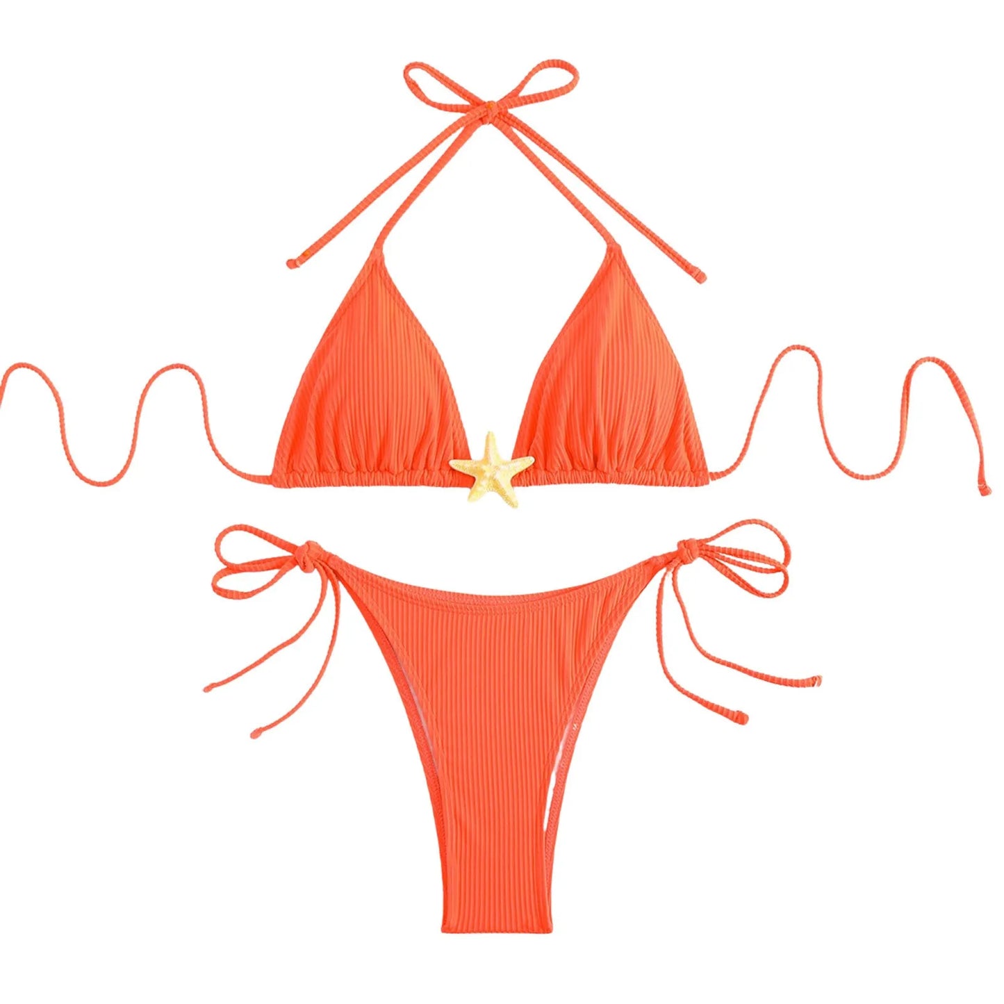 Sexy Halter Solid Color Star Accent Women's String Bikini Swimsuit