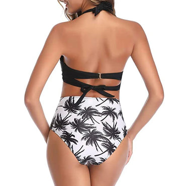 Sexy Padded Push-Up Bra & High Waisted Floral Print Bikini Bottom Women's Swimsuit