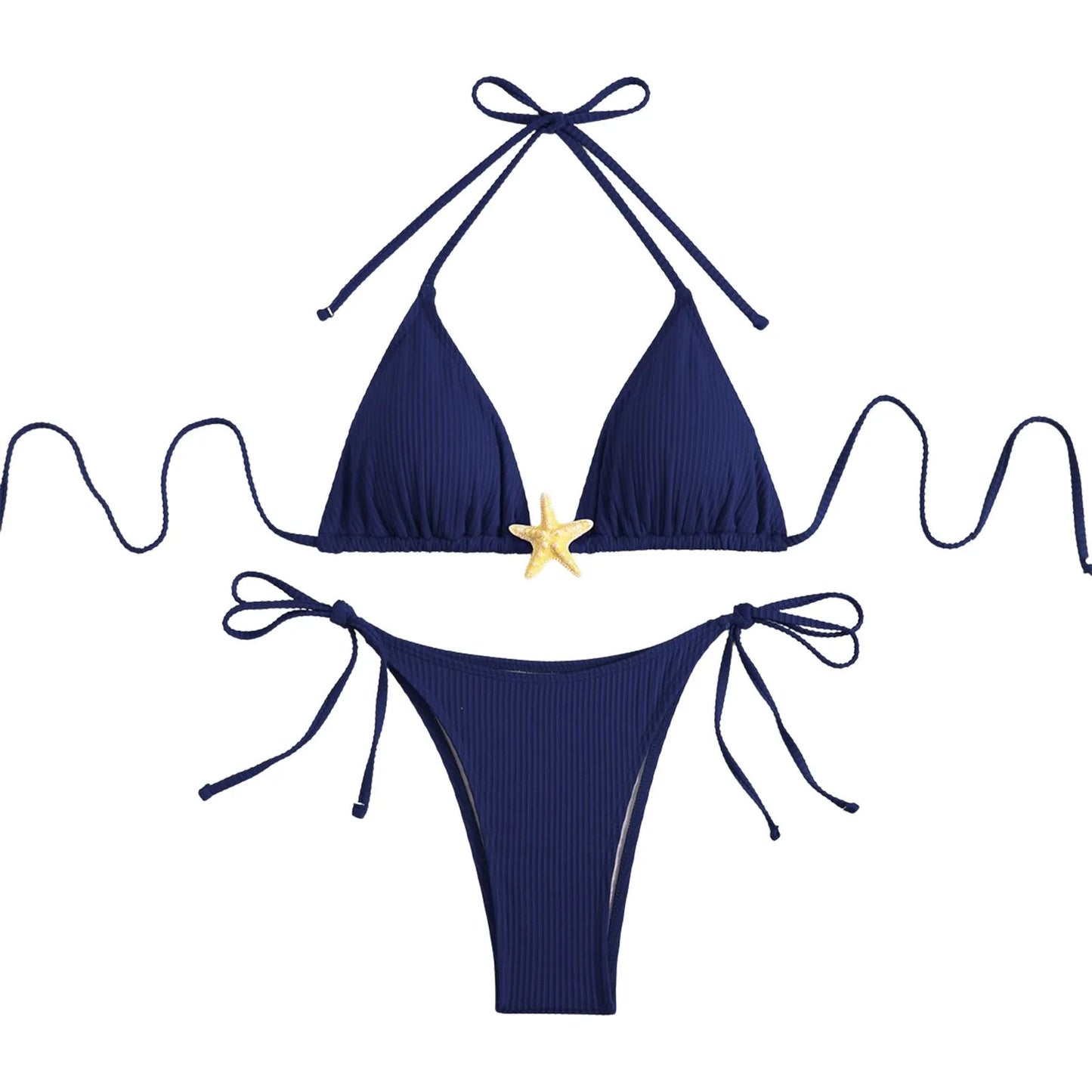 Sexy Halter Solid Color Star Accent Women's String Bikini Swimsuit