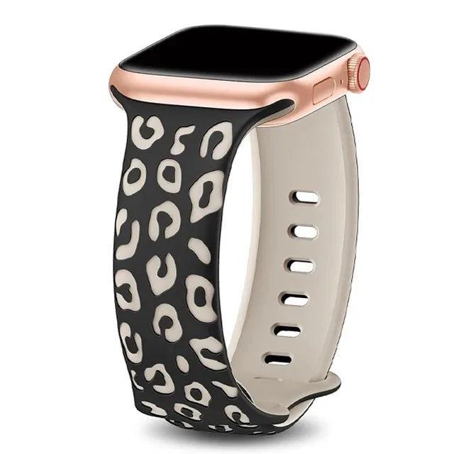 Engraved Leopard Print Silicone Apple Watch Band 10 Straps 42/46mm 44mm 45mm 38/40/41mm Series 987SE654321 Ultra 2 49mm