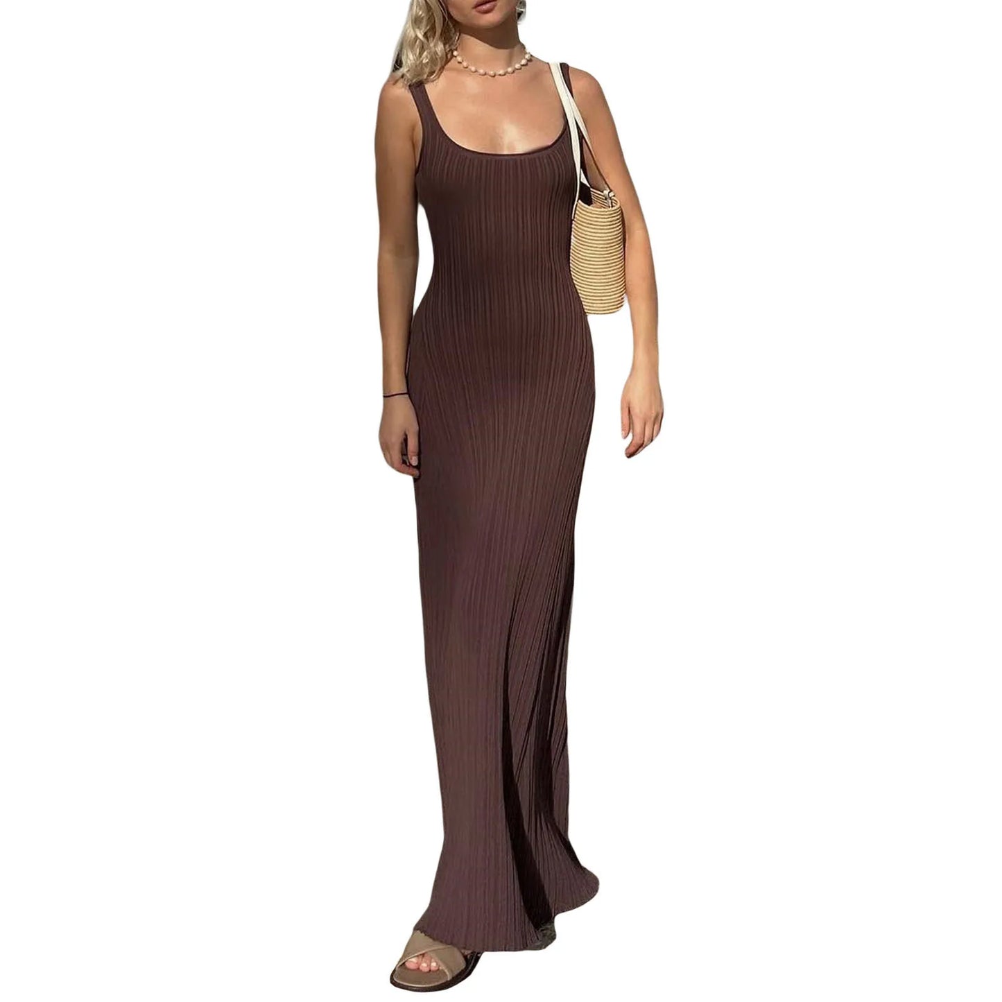 Beautiful Casual Knit U-Neck Long Summer Tank Dress