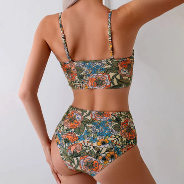 Sexy Vintage Floral Print High Waist Women's Bikini Swimsuit