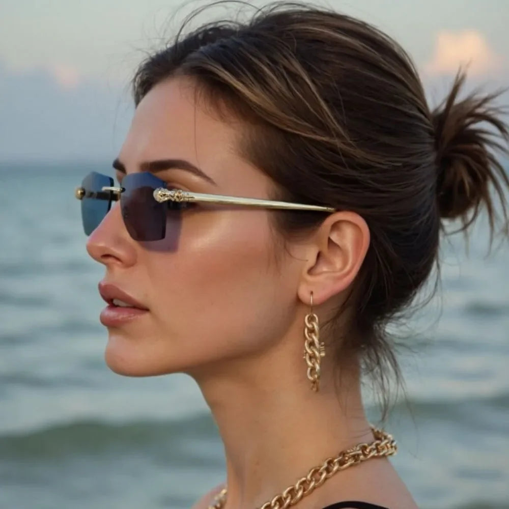 Designer Luxe Square Rimless UV400 Protection Women's Sunglasses