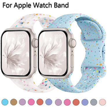 Original Apple Watch Sport Band Ultra2 49mm 46 45mm 44mm 42mm Colored Particles Rubber Band for IWatch 10 9 8 7 6 5 SE
