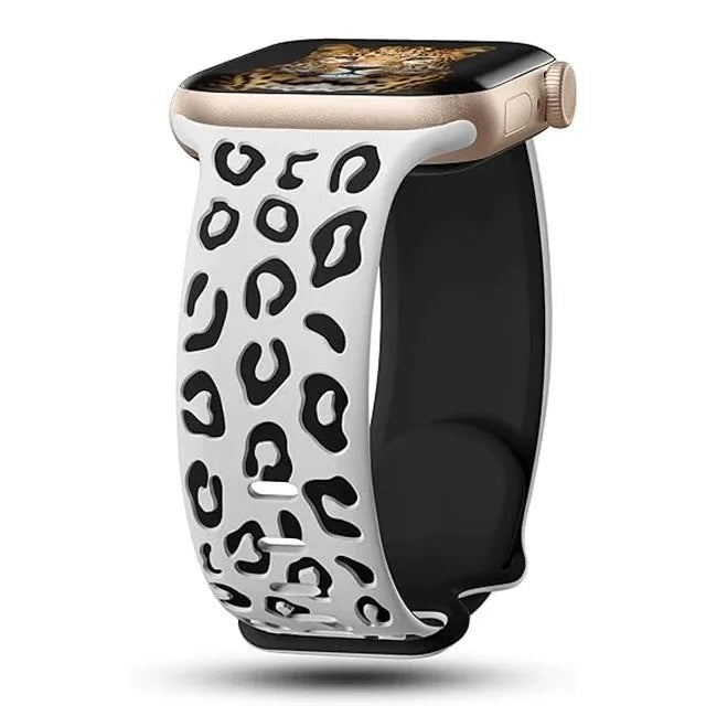 Engraved Leopard Print Silicone Apple Watch Band 10 Straps 42/46mm 44mm 45mm 38/40/41mm Series 987SE654321 Ultra 2 49mm
