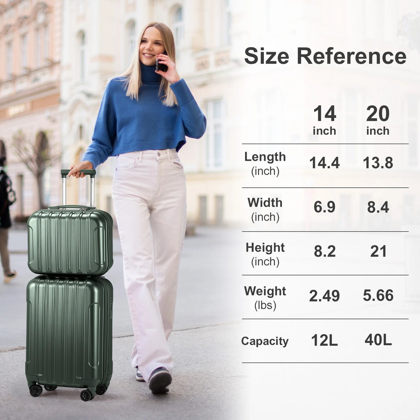 Gorgeous 2 Piece Carry-On Luggage Set - 20" Carry-On Expandable Hards Shell Lightweight Suitcase & Cosmetic Cases