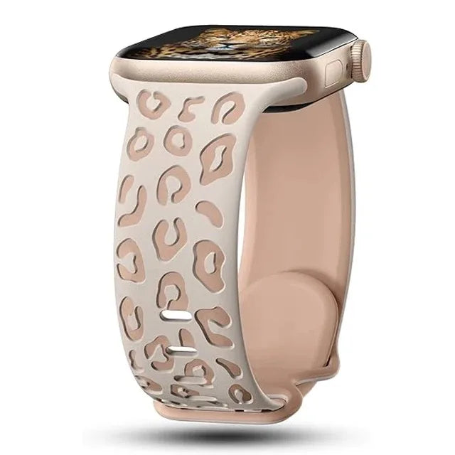 Engraved Leopard Print Silicone Apple Watch Band 10 Straps 42/46mm 44mm 45mm 38/40/41mm Series 987SE654321 Ultra 2 49mm