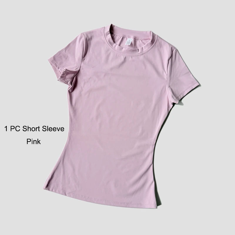 Cute Women's Seamless Short Sleeve Top & Gym Shorts Set