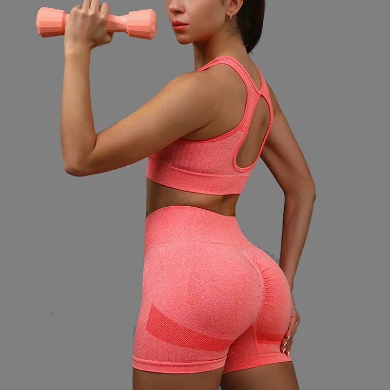 Sexy 2 Pcs Open Back Crop Top & High Waist Lifting Shots Women's Yoga Set
