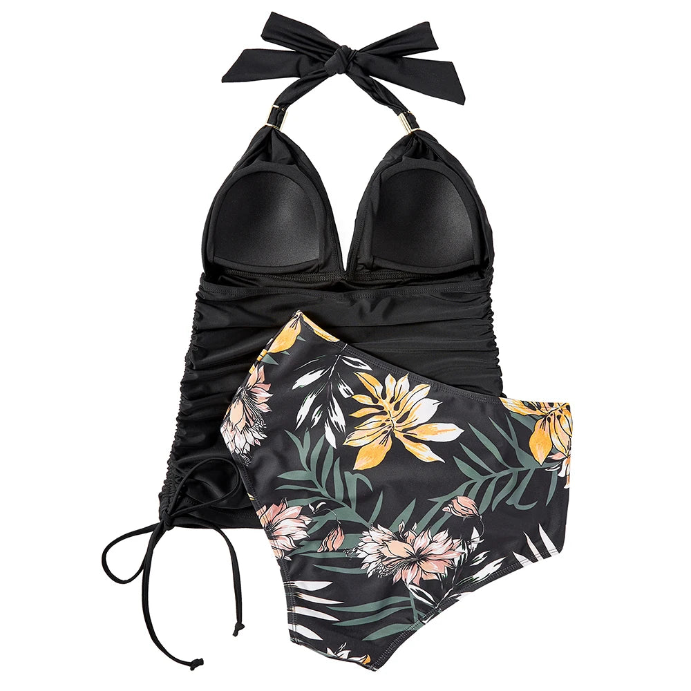 High Waist Tankini Bikini Set Women's Swimming Swimsuit Bandage Print Bathing Suits Push Up Swimwear XL Size Tankini Women