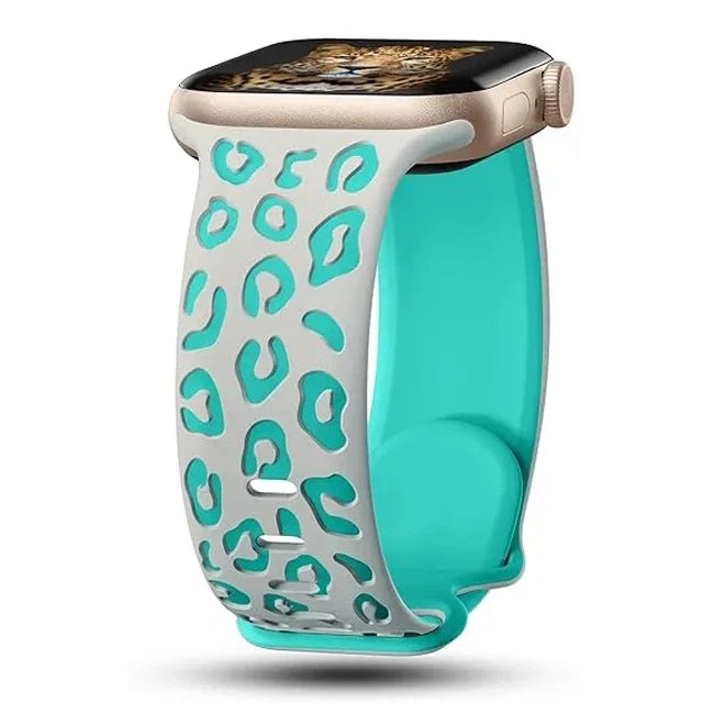 Engraved Leopard Print Silicone Apple Watch Band 10 Straps 42/46mm 44mm 45mm 38/40/41mm Series 987SE654321 Ultra 2 49mm