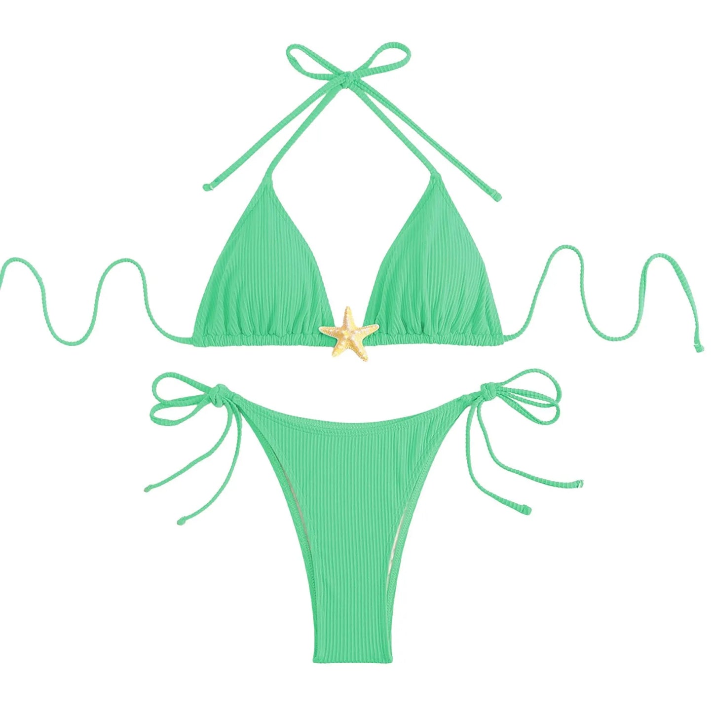 Sexy Halter Solid Color Star Accent Women's String Bikini Swimsuit