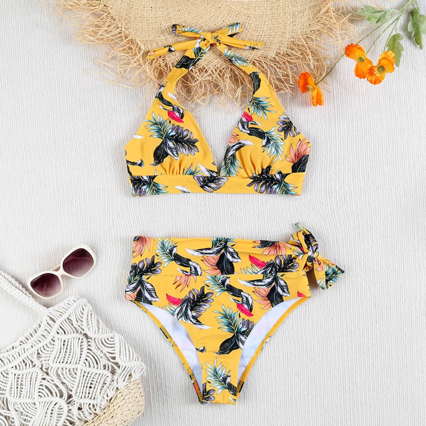 Sexy Fashion Comfortable Vintage Print High Waist Women's Bikini Swimsuit
