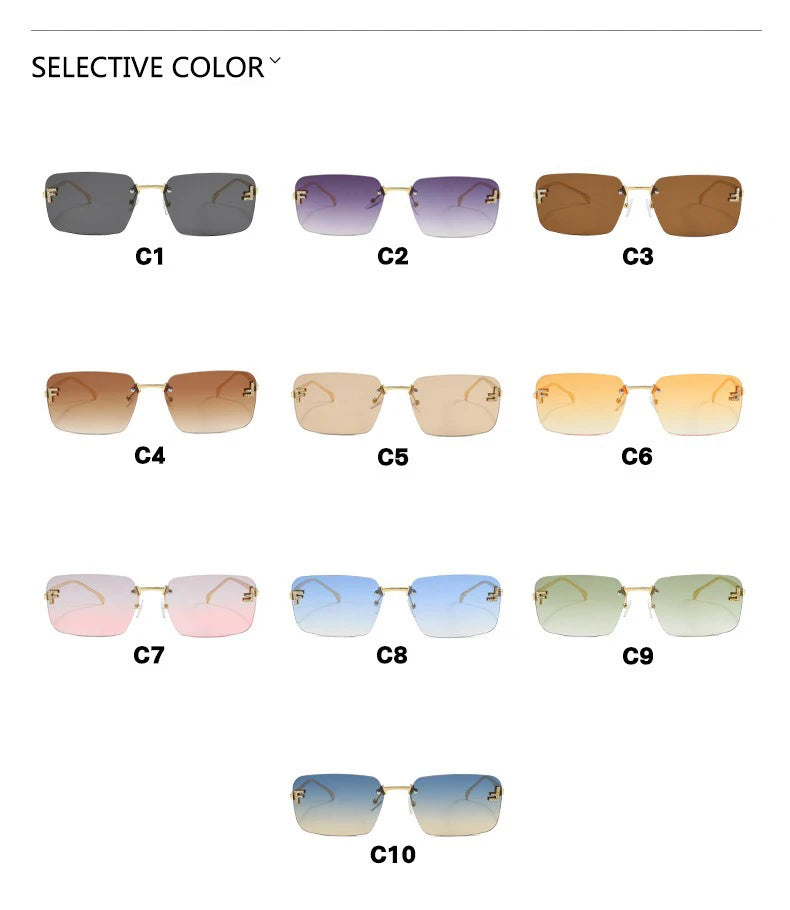 Designer Fashion Square Rimless UV400 Protection Unisex Sunglasses
