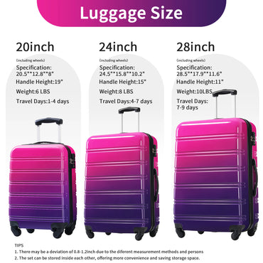 Sleek Design Gradient Color 3 Pcs Lightweight Hardshell Luggage Set with TSA Lock