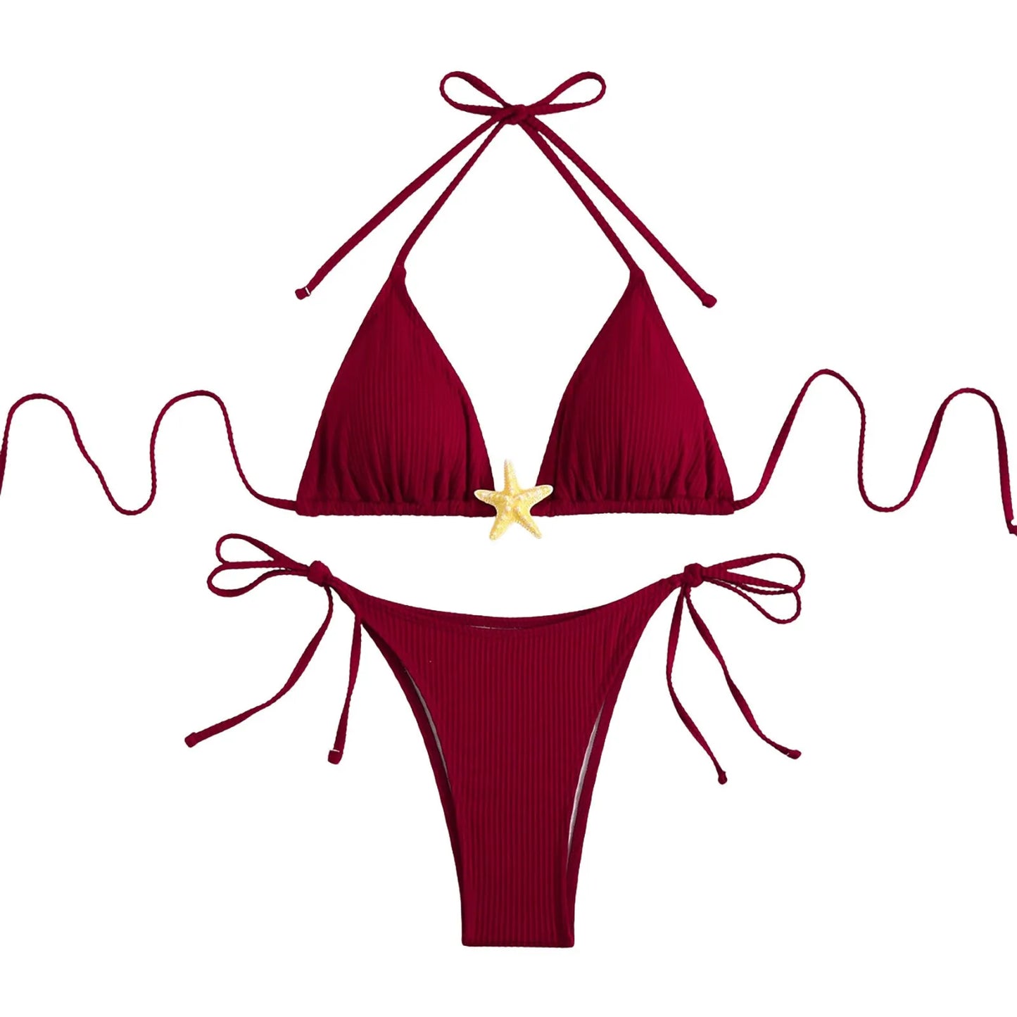 Sexy Halter Solid Color Star Accent Women's String Bikini Swimsuit