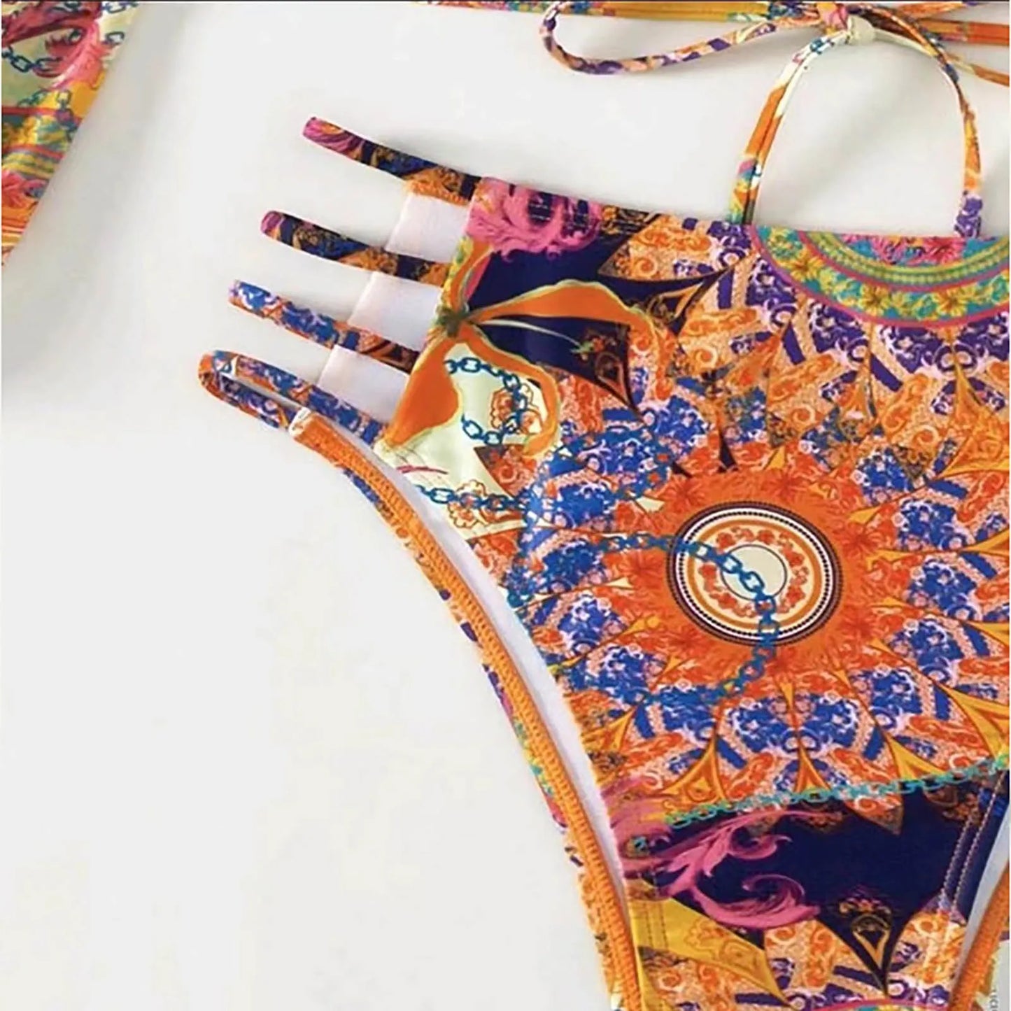 Sexy Vintage Pattern Long Sleep Wrap Top & Bikini Women's Swimsuit