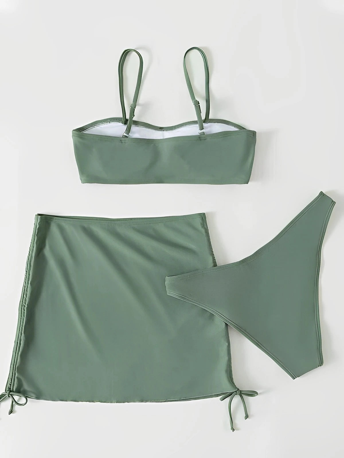 Sexy 3 Pcs Padded Bikini Swimsuit & Drawstring Coverup Skirt Set