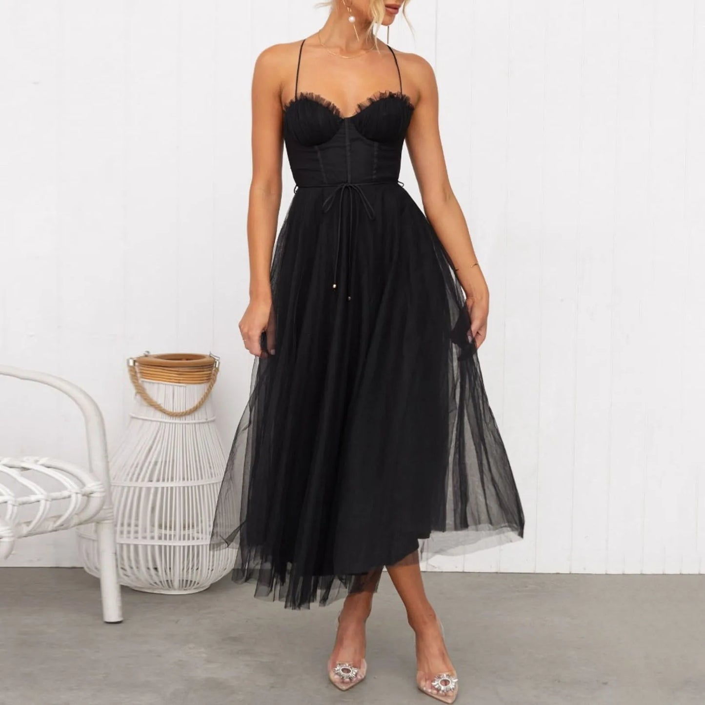Sexy Layered Mesh Flowy Women's Cocktail Party Dress