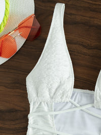 Cassie - Sexy Textured White Hollow-Out Bandage Tummy Control Monokini Swimsuit