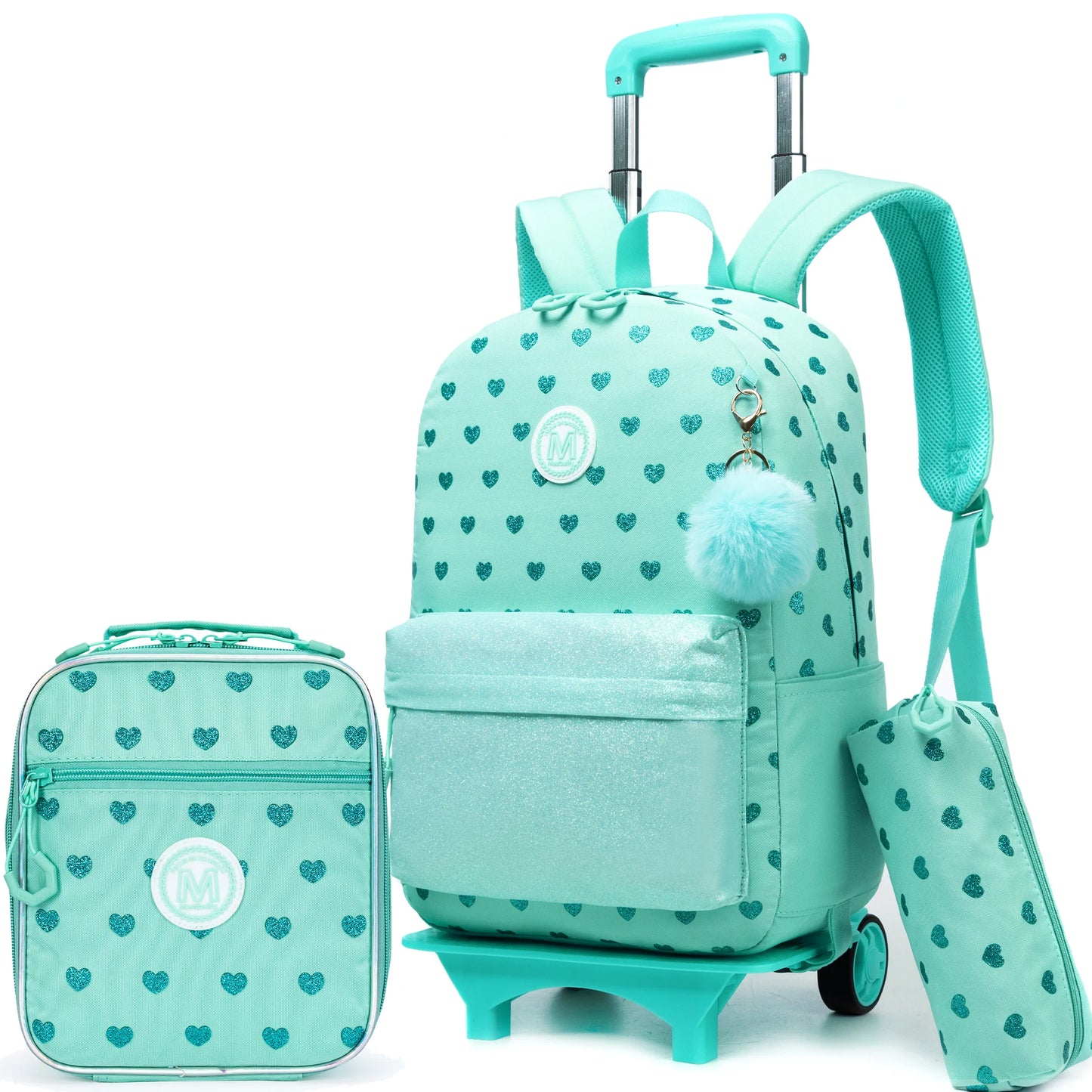 Cute 3PCS Rolling Backpack For Girls - Ribbon Bow Girls Trolley Backpack