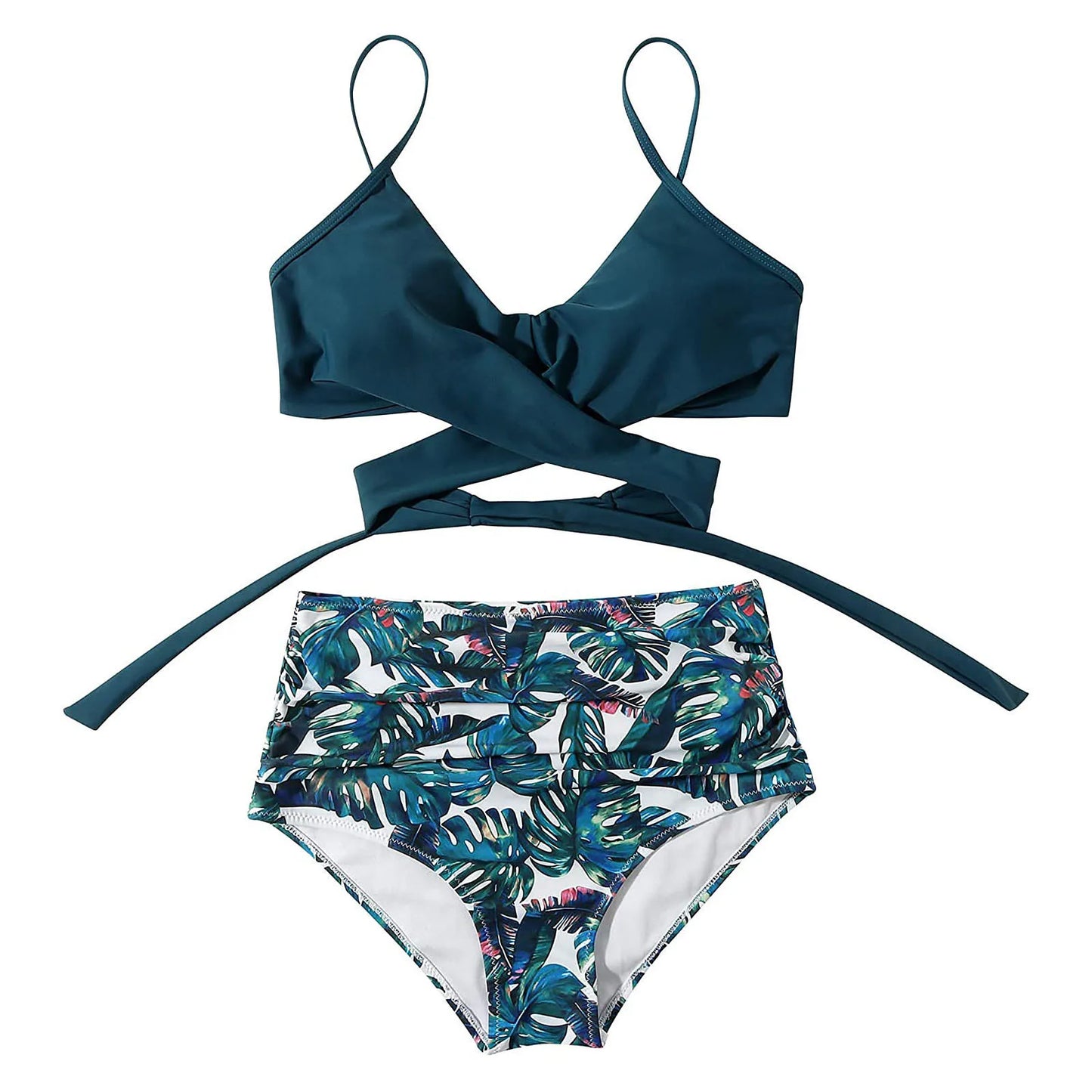 Sexy Criss Cross Top & Floral Print High Waisted Women's Bikini Swimsuit