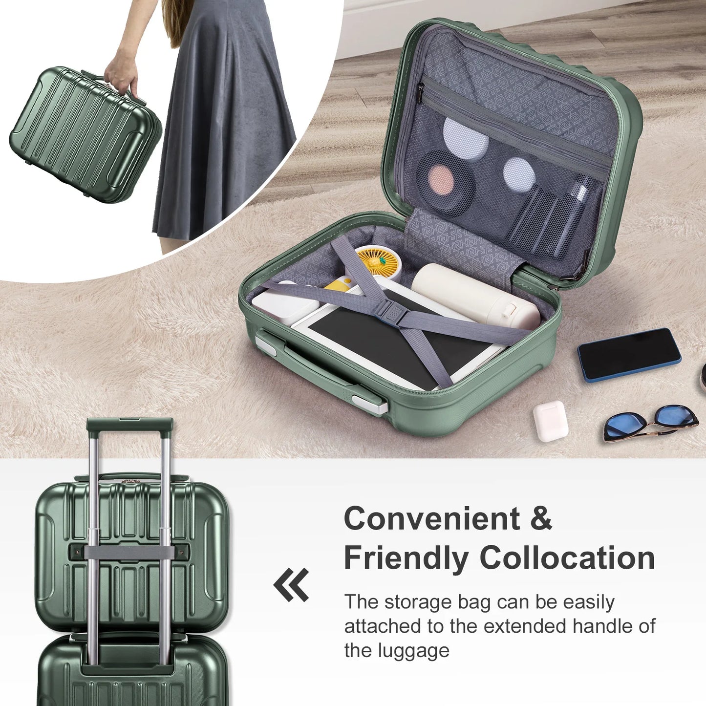 Gorgeous 2 Piece Carry-On Luggage Set - 20" Carry-On Expandable Hards Shell Lightweight Suitcase & Cosmetic Cases