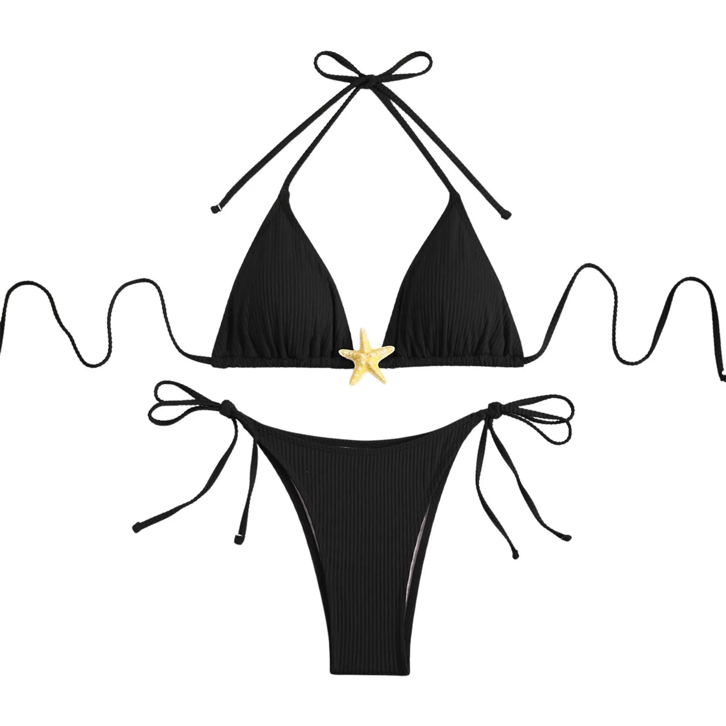 Sexy Halter Solid Color Star Accent Women's String Bikini Swimsuit