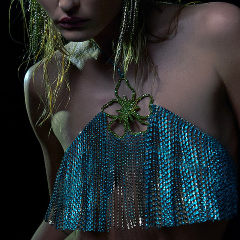 Luxury Fringed Flower Rhinestone Bralette Bikini Coverup Top – Miri Asé