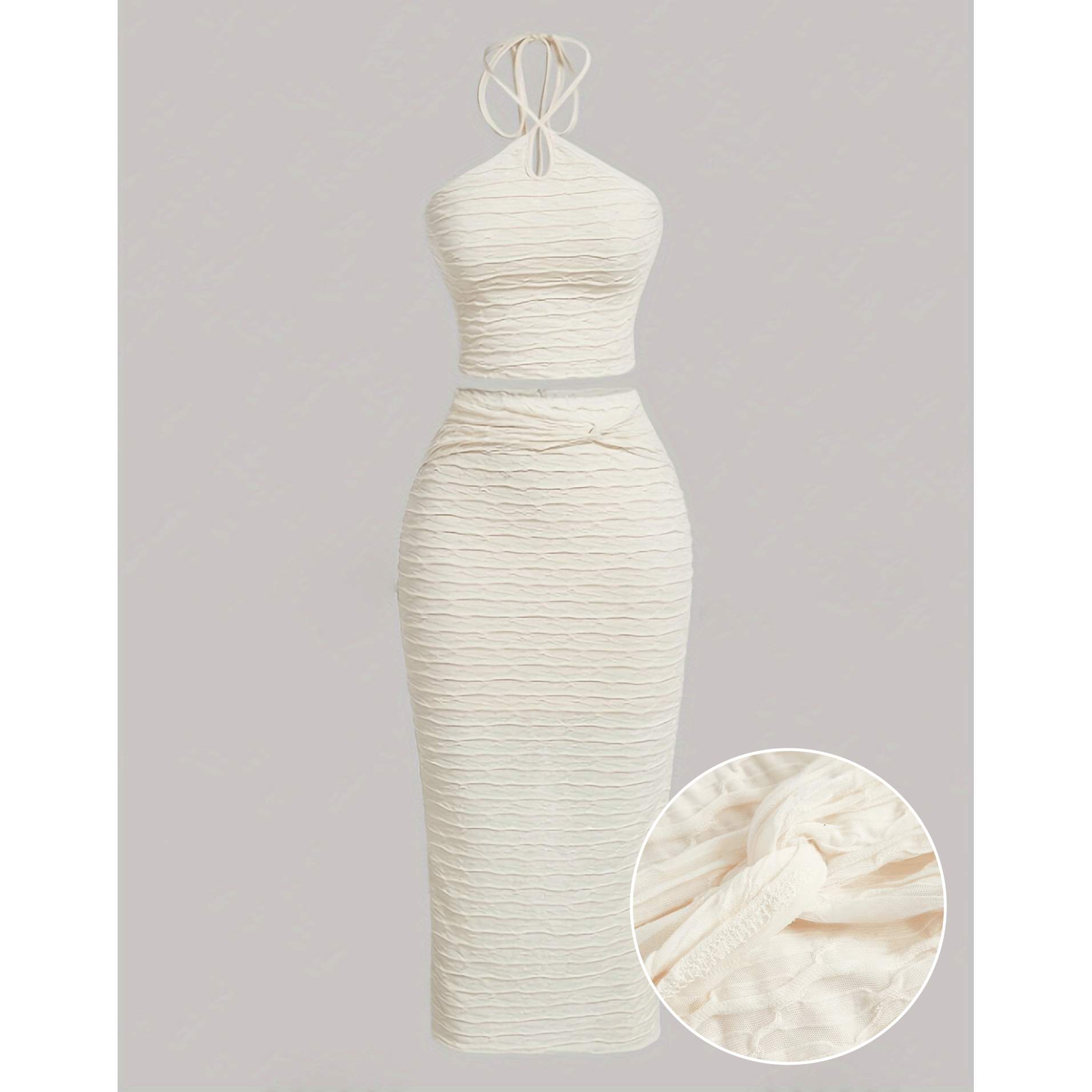 Sexy Off White Halter Crop Top and Long Skirt Outfit Set