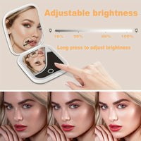 10X/1X Magnification LED Compact Travel Makeup Mirror With Light, Rechargeable, Adjustable Brightness, 2-Sided, Folding, Handheld