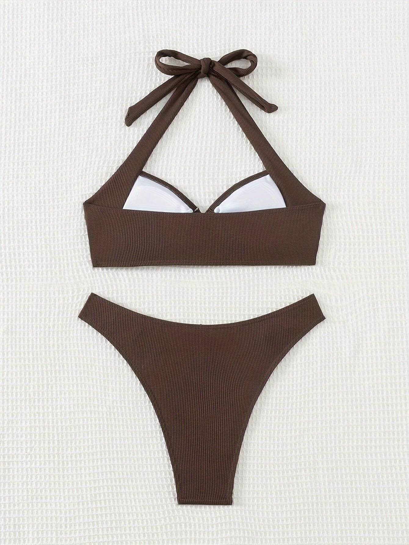 Sexy Brown Split Women's Solid Color Bikini Swimsuit