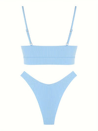 Sexy High Cut Ribbed Cut Out Side Bra & Bikini Swimsuit