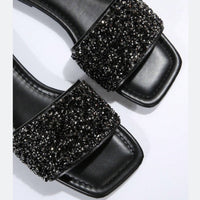 Classic Women's Rhinestone Fashion Square Open Toe Flat Bottom Slide Sandals