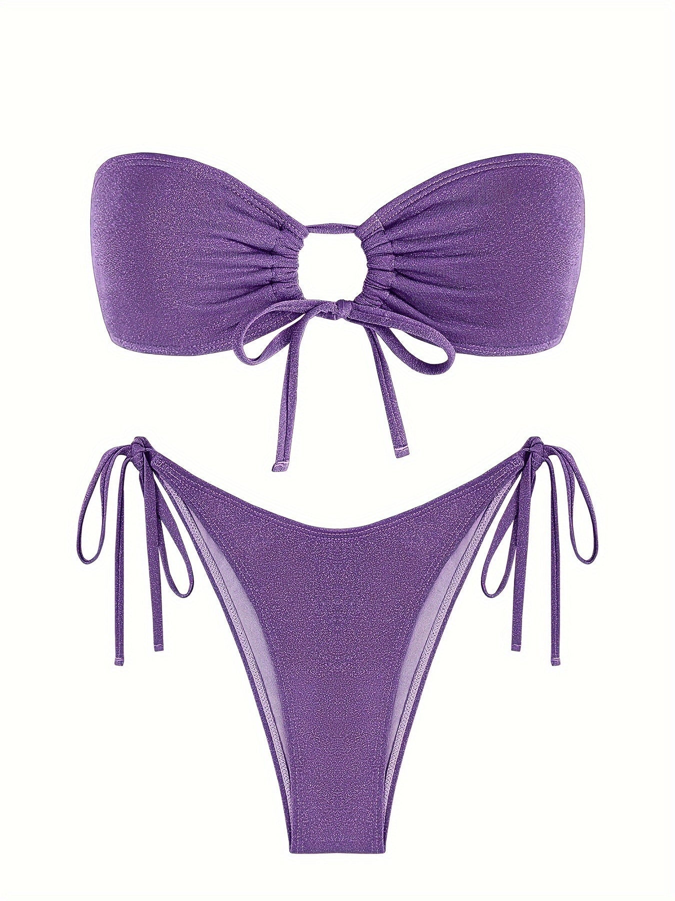 Sexy Purple Women's Bandeau O Ring Strapless Tie Side Bikini Swimsuit