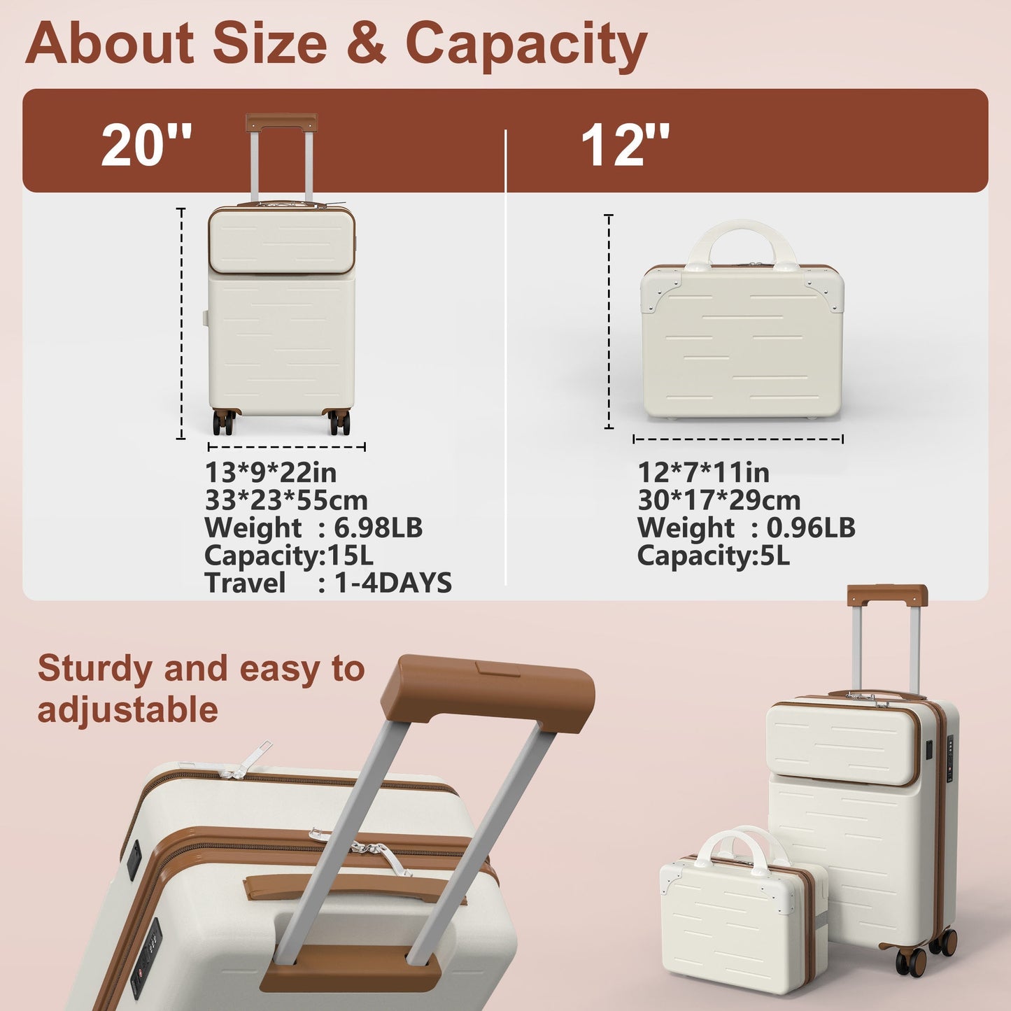 2 Piece Hardshell Carry On Suitcase With TSA Lock, USB Port Luggage Set