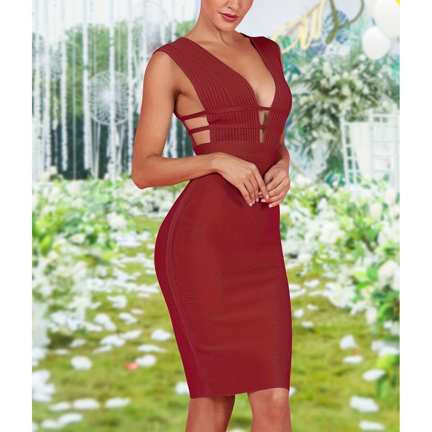 Sexy Women's Deep V Plunge Sleeveless Cut Out Bodycon Bandage Cocktail Party Dress