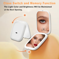 10X/1X Magnification LED Compact Travel Makeup Mirror With Light, Rechargeable, Adjustable Brightness, 2-Sided, Folding, Handheld