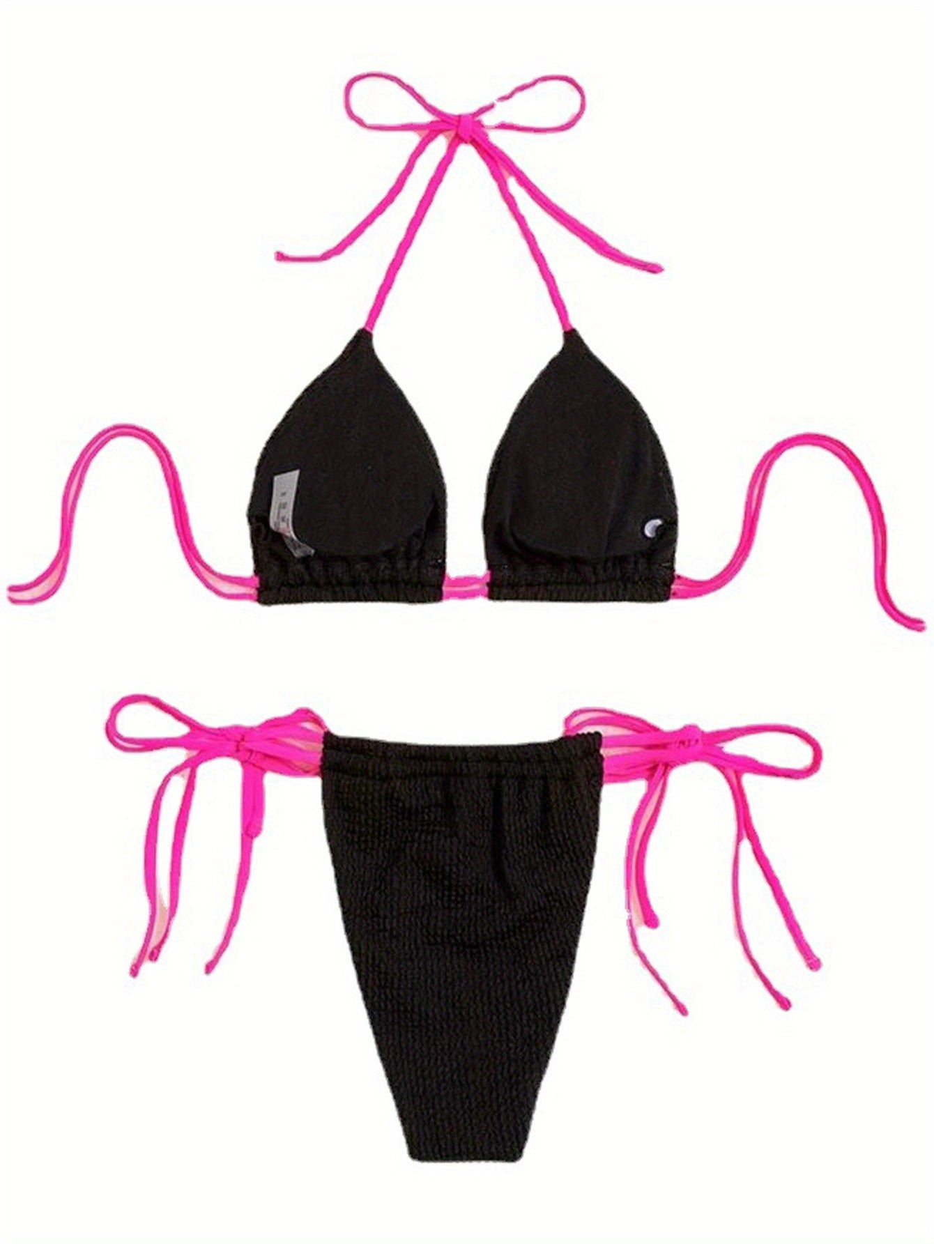 Sexy Simple Lace Up, Triangle Halter Bra and Bikini Bottom Swimsuit