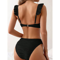 Classic High-Waist Ruffled Shoulder Top Women's Bikini Swimsuit