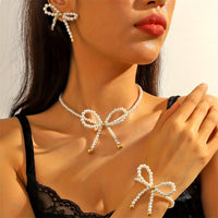 Beautiful 4pcs High End French Bow Imitation Pearl Women's Jewelry Set