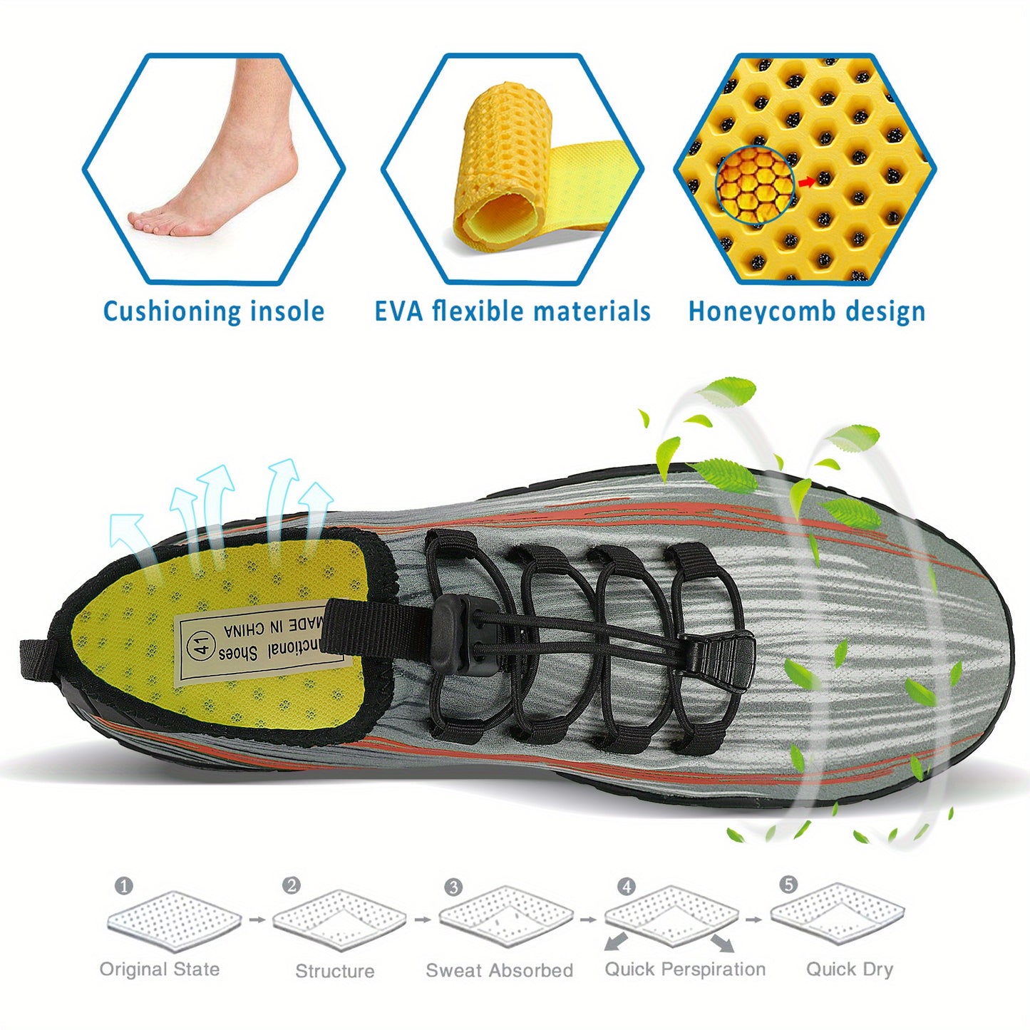 Stylsh Breathable, Lightweight, Non-Slip, Low-Top, EVA Insole, Rubber Sole Unisex Water Shoes