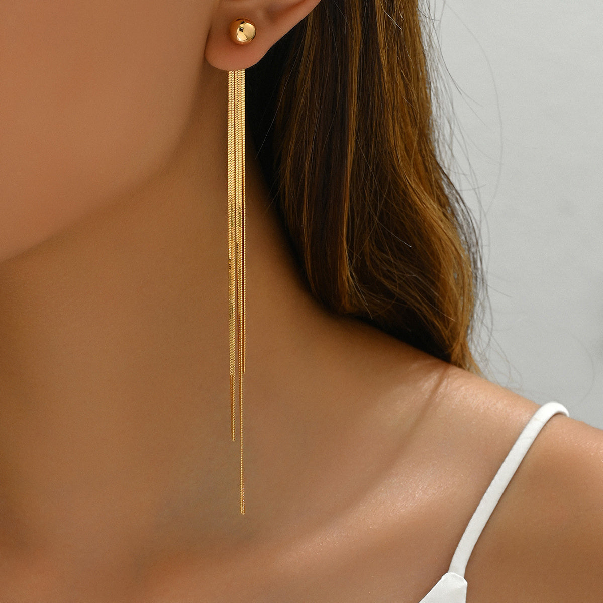 Elegant Fashionable Golden Gold-Plated Tassel Earrings