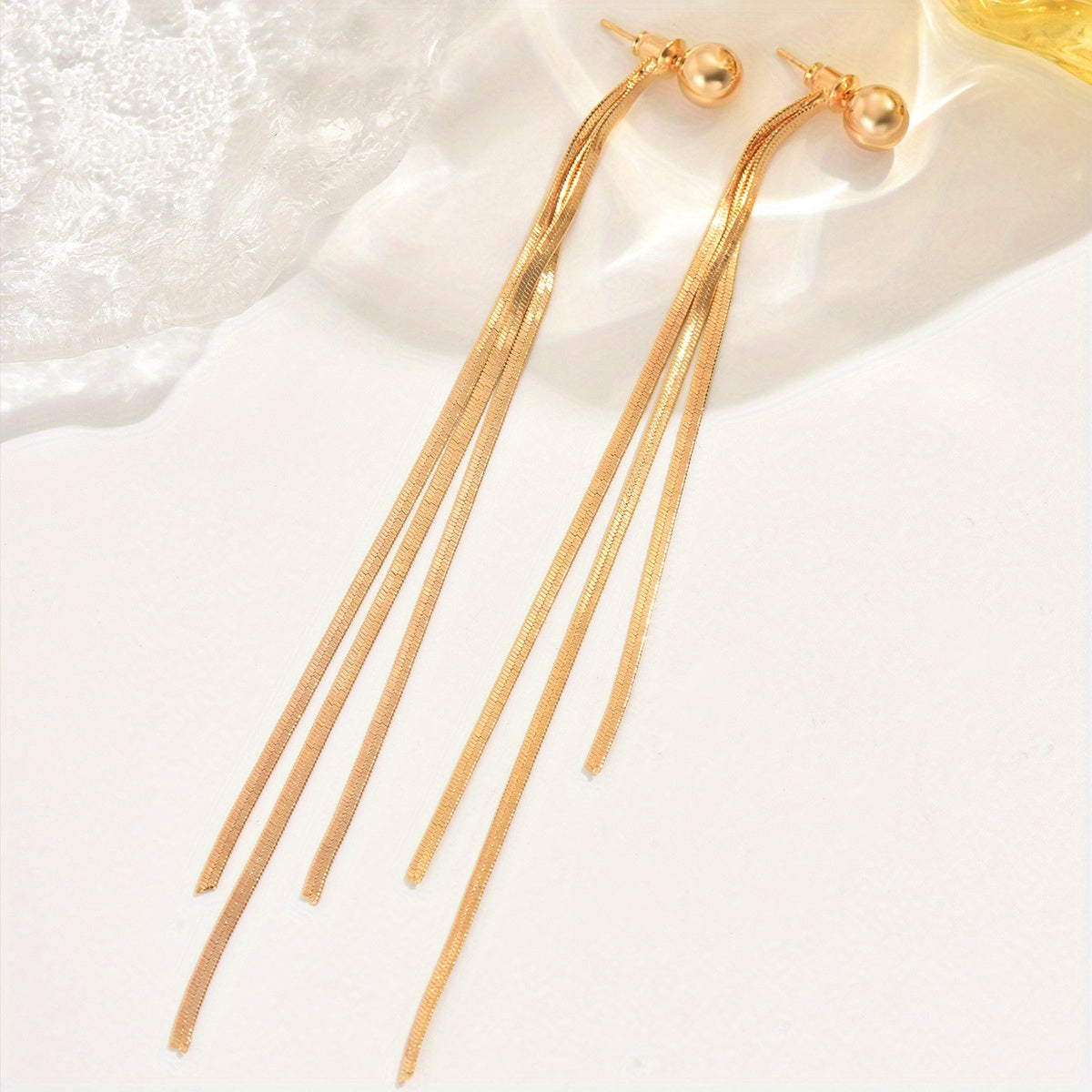 Elegant Fashionable Golden Gold-Plated Tassel Earrings