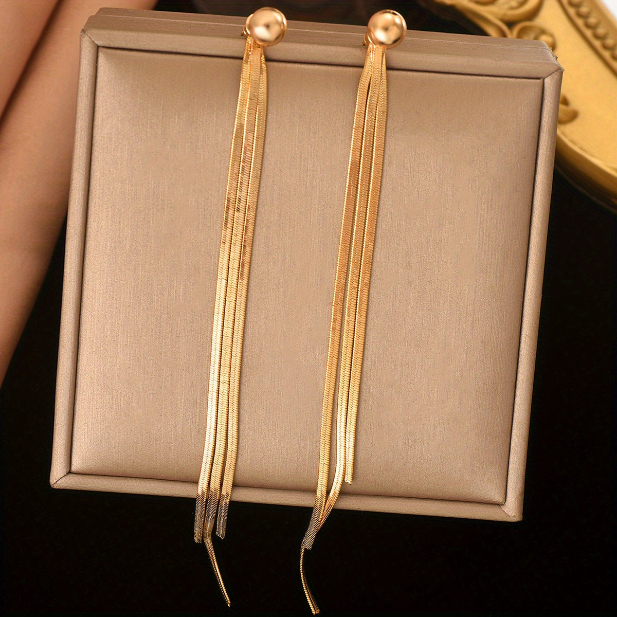 Elegant Fashionable Golden Gold-Plated Tassel Earrings